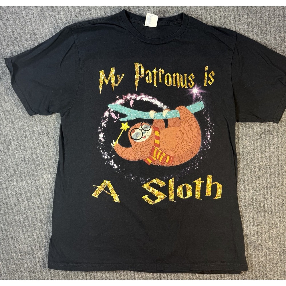 Port & Company My Patronus Is A Sloth Graphic T Shirt Black Men's Medium